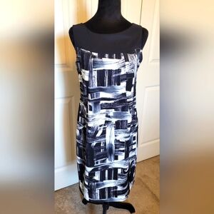 AB STUDIO Black & White Abstract Sleeveless Knee Length Zip-Up Dress Size 8